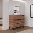 COSYNEO - Meuble de salle de bain 90cm avec plateau et vasque à poser arrondie - sans miroir - 3 tiroirs - noyer (bois foncé) - RIZA - vignette