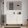 COSYNEO - Meuble de salle de bain 120cm simple vasque sur pieds avec porte et tiroirs - blanc brillant - LAZARO - vignette