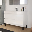COSYNEO - Meuble de salle de bain 120cm simple vasque sur pieds avec porte et tiroirs - blanc brillant - LAZARO - vignette
