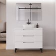 COSYNEO - Meuble de salle de bain 100cm avec plateau et vasque à poser arrondie - 3 tiroirs - blanc mat - RIZA - vignette