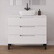 COSYNEO - Meuble de salle de bain 100cm avec plateau et vasque à poser arrondie - 3 tiroirs - blanc mat - RIZA - vignette