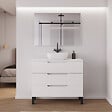 COSYNEO - Meuble de salle de bain 100cm avec plateau et vasque à poser arrondie - 3 tiroirs - blanc mat - RIZA - vignette