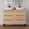 COSYNEO - Meuble de salle de bain 140cm avec plateau et 2 vasques à poser arrondies - 6 tiroirs - sans miroir - roble era (chêne clair) - RIZA - vignette