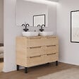 COSYNEO - Meuble de salle de bain 140cm avec plateau et 2 vasques à poser arrondies - 6 tiroirs - sans miroir - roble era (chêne clair) - RIZA - vignette
