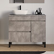 COSYNEO - Meuble de salle de bain 90cm avec plateau et vasque à poser arrondie - porte et tiroirs - sans miroir - ciment (gris) - LAZARO - vignette