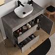 COSYNEO - Meuble de salle de bain 90cm avec plateau et vasque à poser arrondie - porte et tiroirs - sans miroir - ciment (gris) - LAZARO - vignette