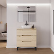 COSYNEO - Meuble de salle de bain 70cm avec plateau et vasque à poser arrondie - sans miroir - 3 tiroirs - roble calima (bois clair) - RIZA - vignette