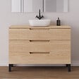 COSYNEO - Meuble de salle de bain 120cm avec plateau et vasque à poser arrondie - 3 tiroirs - sans miroir - roble era (chêne clair) - RIZA - vignette