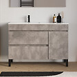COSYNEO - Meuble de salle de bain 120cm sur pieds avec vasque déportée à gauche - sans miroir - porte et tiroirs - ciment (gris) - LAZARO - vignette