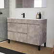 COSYNEO - Meuble de salle de bain 120cm sur pieds avec vasque déportée à gauche - sans miroir - porte et tiroirs - ciment (gris) - LAZARO - vignette