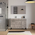 COSYNEO - Meuble de salle de bain 120cm sur pieds avec vasque déportée à gauche - sans miroir - porte et tiroirs - ciment (gris) - LAZARO - vignette