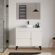 COSYNEO - Meuble de salle de bain 90cm avec plateau et vasque à poser ronde - porte et tiroirs - blanc brillant - LAZARO - vignette