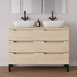 COSYNEO - Meuble de salle de bain 120cm avec plateau et 2 vasques à poser arrondies - 6 tiroirs - roble calima (bois clair) - RIZA - vignette