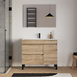 COSYNEO - Meuble de salle de bain 100cm simple vasque sur pieds avec porte et tiroirs - cambrian (chêne clair) - LAZARO - vignette
