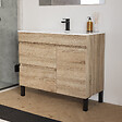 COSYNEO - Meuble de salle de bain 100cm simple vasque sur pieds avec porte et tiroirs - cambrian (chêne clair) - LAZARO - vignette
