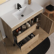 COSYNEO - Meuble de salle de bain 100cm simple vasque sur pieds avec porte et tiroirs - cambrian (chêne clair) - LAZARO - vignette