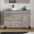 COSYNEO - Meuble de salle de bain 120cm avec plateau et vasque à poser ronde - porte et tiroirs - sans miroir - ciment (gris) - LAZARO - vignette