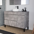 COSYNEO - Meuble de salle de bain 120cm avec plateau et vasque à poser ronde - porte et tiroirs - sans miroir - ciment (gris) - LAZARO - vignette