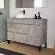 COSYNEO - Meuble de salle de bain 120cm avec plateau et vasque à poser ronde - porte et tiroirs - sans miroir - ciment (gris) - LAZARO - vignette