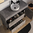 COSYNEO - Meuble de salle de bain 120cm avec plateau et vasque à poser ronde - porte et tiroirs - sans miroir - ciment (gris) - LAZARO - vignette