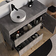 COSYNEO - Meuble de salle de bain 120cm avec plateau et vasque à poser ronde - porte et tiroirs - sans miroir - ciment (gris) - LAZARO - vignette