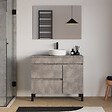 COSYNEO - Meuble de salle de bain 90cm avec plateau et vasque à poser ronde - porte et tiroirs - ciment (gris) - LAZARO - vignette