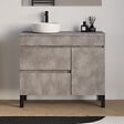 COSYNEO - Meuble de salle de bain 90cm avec plateau et vasque à poser ronde - porte et tiroirs - ciment (gris) - LAZARO - vignette