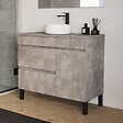 COSYNEO - Meuble de salle de bain 90cm avec plateau et vasque à poser ronde - porte et tiroirs - ciment (gris) - LAZARO - vignette