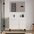 COSYNEO - Meuble de salle de bain 100cm sur pieds avec vasque déportée à gauche avec porte et tiroirs - blanc brillant - LAZARO - vignette