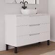 COSYNEO - Meuble de salle de bain 120cm avec plateau et vasque à poser arrondie - 3 tiroirs - sans miroir - blanc mat - RIZA - vignette