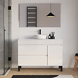 COSYNEO - Meuble de salle de bain 120cm avec plateau et vasque à poser ronde - porte et tiroirs - blanc brillant - LAZARO - vignette