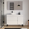 COSYNEO - Meuble de salle de bain 120cm avec plateau et vasque à poser ronde - porte et tiroirs - blanc brillant - LAZARO - vignette