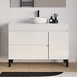 COSYNEO - Meuble de salle de bain 120cm avec plateau et vasque à poser ronde - porte et tiroirs - blanc brillant - LAZARO - vignette