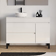COSYNEO - Meuble de salle de bain 120cm avec plateau et vasque à poser ronde - porte et tiroirs - blanc brillant - LAZARO - vignette