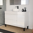 COSYNEO - Meuble de salle de bain 120cm avec plateau et vasque à poser ronde - porte et tiroirs - blanc brillant - LAZARO - vignette