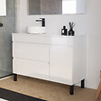 COSYNEO - Meuble de salle de bain 120cm avec plateau et vasque à poser ronde - porte et tiroirs - blanc brillant - LAZARO - vignette