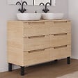 COSYNEO - Meuble de salle de bain 120cm avec plateau et 2 vasques à poser arrondies - 6 tiroirs - sans miroir - roble era (chêne clair) - RIZA - vignette