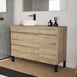 COSYNEO - Meuble de salle de bain 120cm avec plateau et vasque à poser ronde - porte et tiroirs - sans miroir - cambrian (chêne clair) - LAZARO - vignette