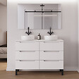 COSYNEO - Meuble de salle de bain 140cm avec plateau et 2 vasques à poser rondes - 6 tiroirs - blanc mat - RIZA - vignette