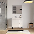 COSYNEO - Meuble de salle de bain 80cm sur pieds avec vasque déportée à gauche - sans miroir - porte et tiroirs - blanc brillant - LAZARO - vignette