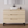 COSYNEO - Meuble de salle de bain 120cm avec plateau et vasque à poser arrondie - 3 tiroirs - roble calima (bois clair) - RIZA - vignette