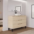 COSYNEO - Meuble de salle de bain 120cm avec plateau et vasque à poser arrondie - 3 tiroirs - roble calima (bois clair) - RIZA - vignette