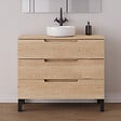 COSYNEO - Meuble de salle de bain 100cm avec plateau et vasque à poser ronde - 3 tiroirs - sans miroir - roble era (chêne clair) - RIZA - vignette
