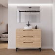 COSYNEO - Meuble de salle de bain 100cm avec plateau et vasque à poser ronde - 3 tiroirs - sans miroir - roble era (chêne clair) - RIZA - vignette