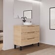 COSYNEO - Meuble de salle de bain 100cm avec plateau et vasque à poser ronde - 3 tiroirs - sans miroir - roble era (chêne clair) - RIZA - vignette