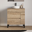 COSYNEO - Meuble de salle de bain 70cm avec plateau et vasque à poser ronde - porte et tiroirs - cambrian (chêne clair) - LAZARO - vignette