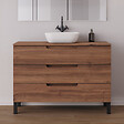 COSYNEO - Meuble de salle de bain 120cm avec plateau et vasque à poser arrondie - 3 tiroirs - sans miroir - noyer (bois foncé) - RIZA - vignette