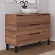 COSYNEO - Meuble de salle de bain 120cm avec plateau et vasque à poser arrondie - 3 tiroirs - sans miroir - noyer (bois foncé) - RIZA - vignette