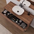 COSYNEO - Meuble de salle de bain 120cm avec plateau et vasque à poser arrondie - 3 tiroirs - sans miroir - noyer (bois foncé) - RIZA - vignette