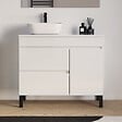 COSYNEO - Meuble de salle de bain 90cm avec plateau et vasque à poser arrondie - porte et tiroirs - sans miroir - blanc brillant - LAZARO - vignette